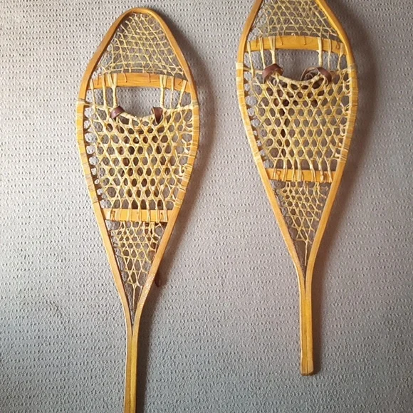 Vintage Kabir Kouba Wood & Rawhide Snowshoes W/ Leather Bindings 48 x 14